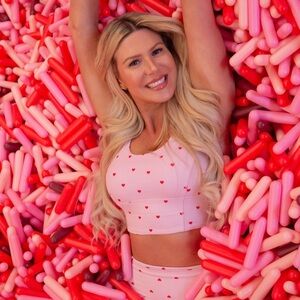 Pink Dress with Red Heart Pattern